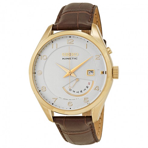 Seiko Kinetic White Dial Brown Leather Men's Watch SRN052 watches