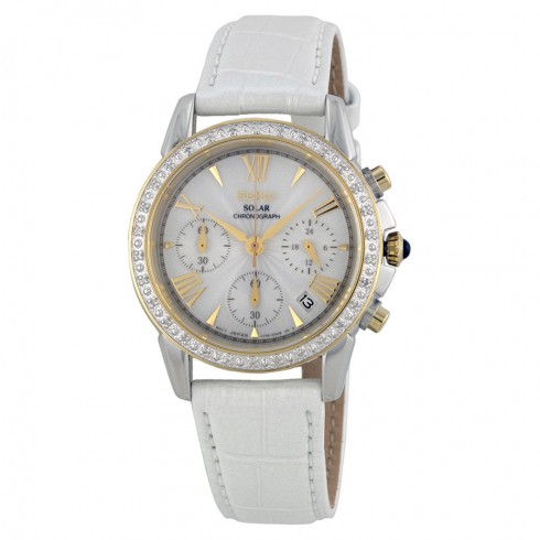 Seiko Le Grand Sport Solar Chronograph White Dial White Leather Ladies Watch SSC878 watches