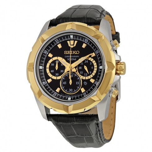 Replica Seiko Lord Chronograph Black Dial Black Leather Men's Watch SRW032 Watch