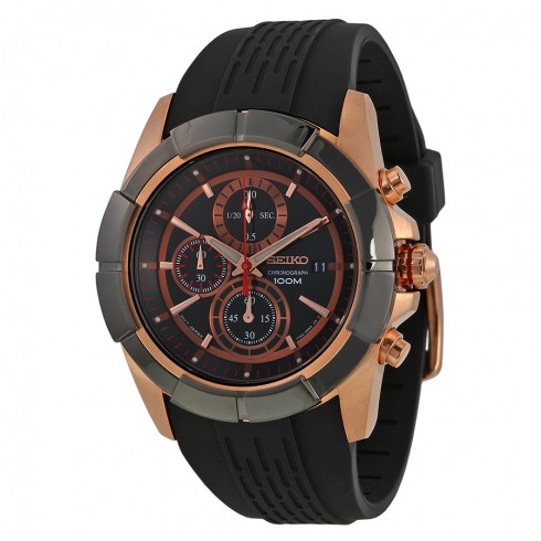 Seiko Lord Chronograph Black Dial Black Rubber Men's Watch SNDE78 watches