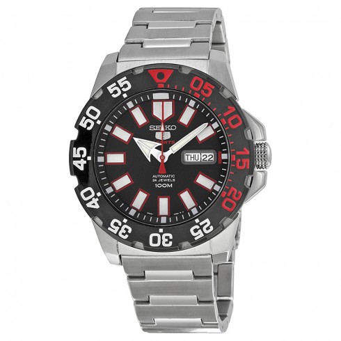 Seiko Men 5 Sports Monster Automatic Black Dial Stainless Steel Men's Watch SRP487 watches