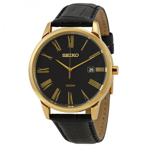 Seiko Montre Black Dial Black Leather Men's Watch SGEH14P1 watches