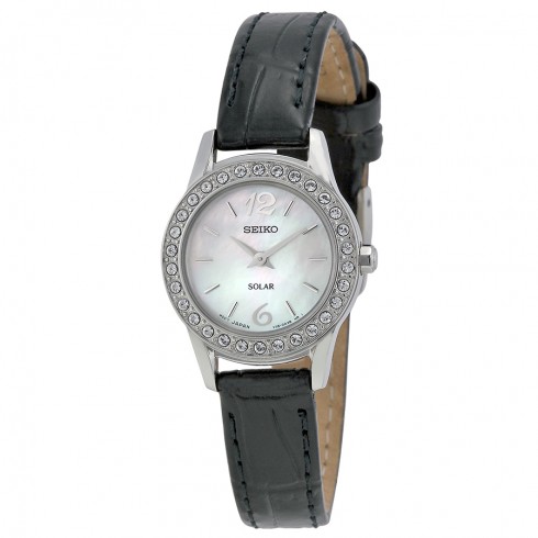Replica Seiko Mother of Pearl Dial Grey Leather Ladies Watch SUP131 Watch