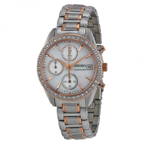 Seiko Mother of Pearl Dial Two-Tone Stainless Steel Chronograph Ladies Watch SNDY18 watches