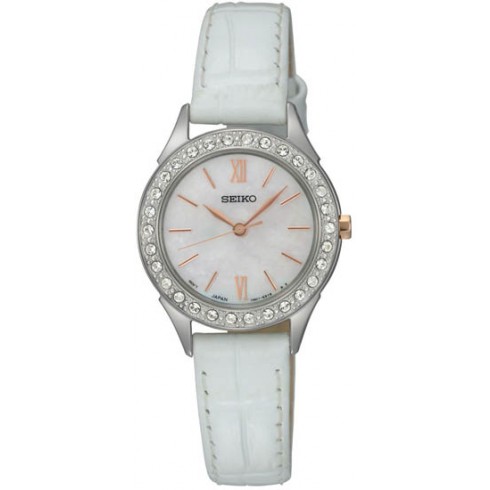 Seiko Mother of Pearl Dial White Leather Ladies Quartz Watch SXGP33 watches
