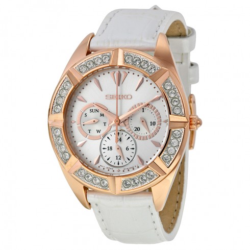 Seiko Multi-Function Rose Dial White Leather Men's Watch SKY682P1 watches