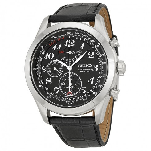 Replica Seiko Neo Classic Chronograph Black Dial Black Leather Men's Watch SPC133 Watch
