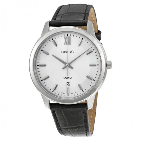 Seiko Neo Classic Silver Dial Black Leather Men's Watch SUR035 watches