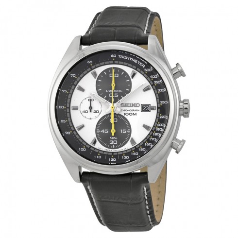 Seiko Neo Sport Chronograph Black and White Dial Black Leather Men's Watch SNDF93P1 watches