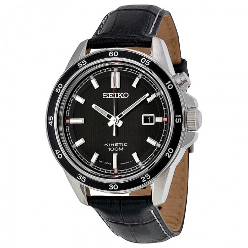 Seiko Neo Sports Kinetic Black Dial Black Leather Men's Watch SKA647P1 watches