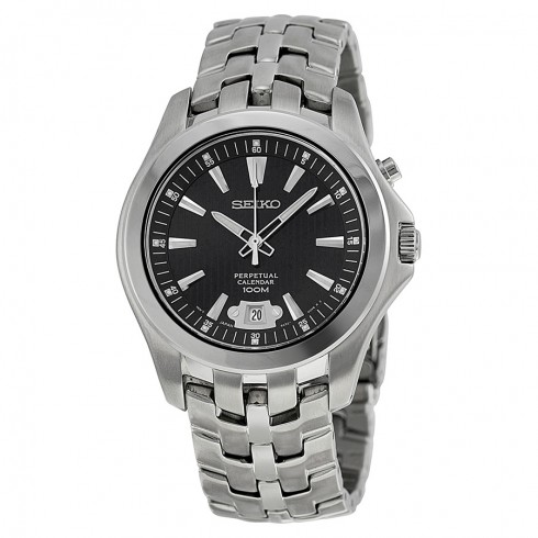 Seiko Perpetual Black Dial Stainless Steel Men's Watch SNQ101 watches