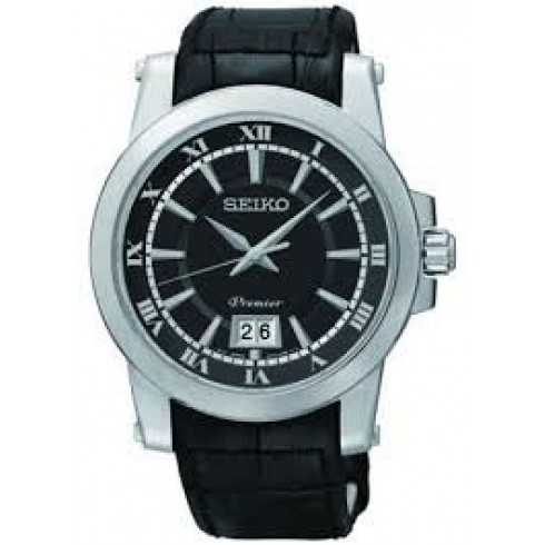 Seiko Premier Black Dial Stainless Steel Black Leather Men's Watch SUR015P2 watches