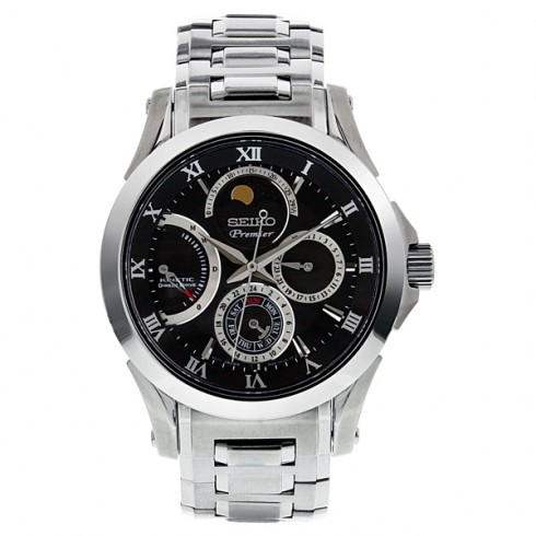 Seiko Premier Black Dial Stainless Steel Kinetic Men's Watch SRX001 watches