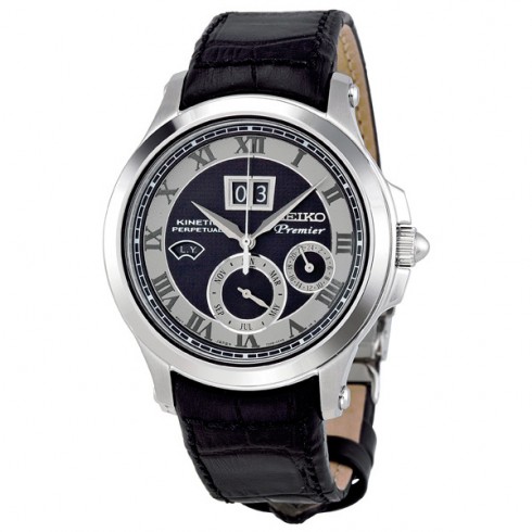Seiko Premier Black Stainless Steel Leather Hybrid Men's Watch SNP049 watches