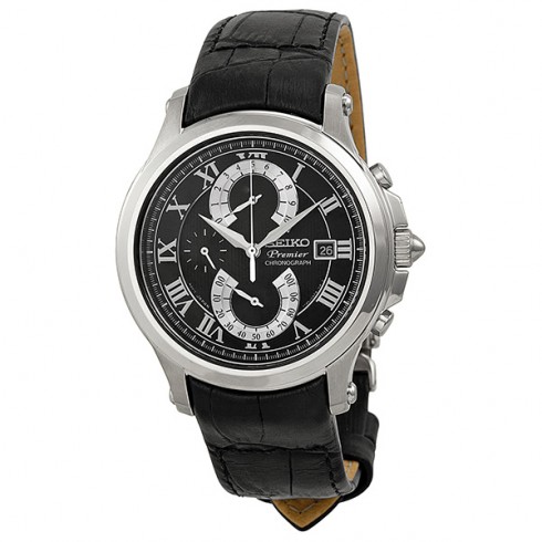 Seiko Premier Chronograph Black Dial Black Leather Men's Watch SPC067P2 watches
