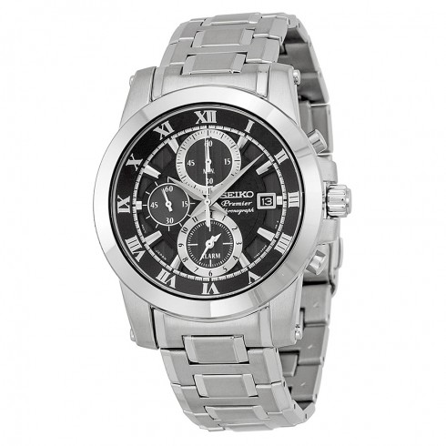 Seiko Premier Chronograph Black Dial Stainless Steel Men's Watch SNAF31 watches