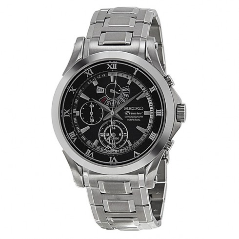 Seiko Premier Chronograph Black Dial Stainless Steel Men's Watch SPC051 watches