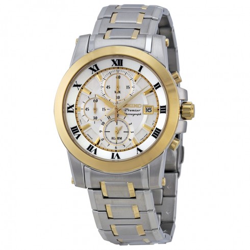 Seiko Premier Chronograph White Dial Stainless Steel Men's Watch SNAF32 watches