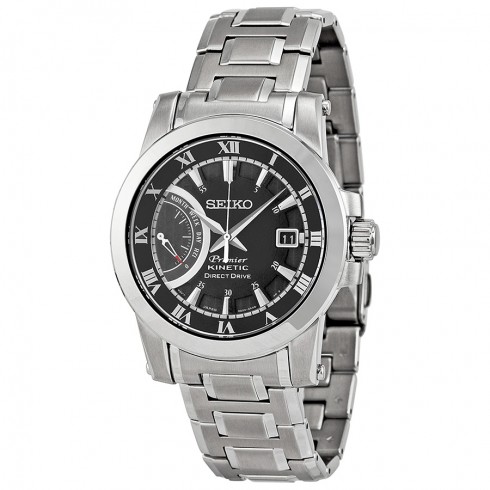 Seiko Premier Kinetic Black Dial Stainless Steel Bracelet Men's Watch SRG009 watches