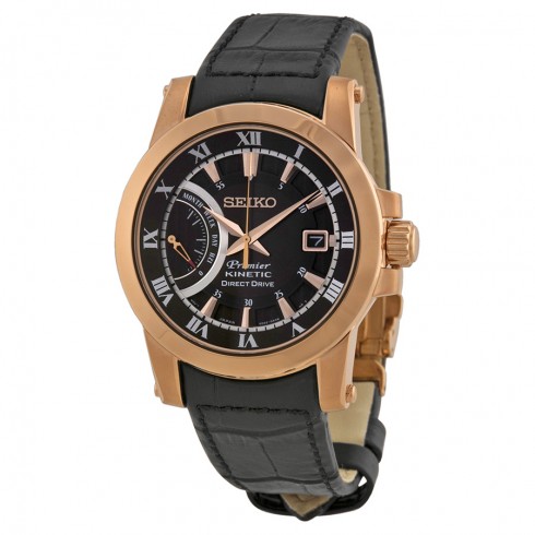 Seiko Premier Kinetic Brown Dial Black Leather Men's Watch SRG016P1 watches