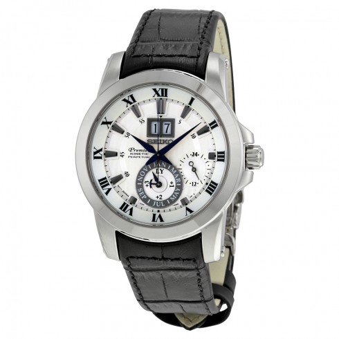 Seiko Premier Kinetic White Dial Grey Leather Men's Watch SNP115 watches