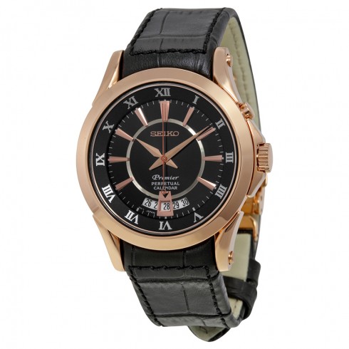Seiko Premier Perpetual Calendar Black Dial Black Leather Men's Watch SNQ128 watches