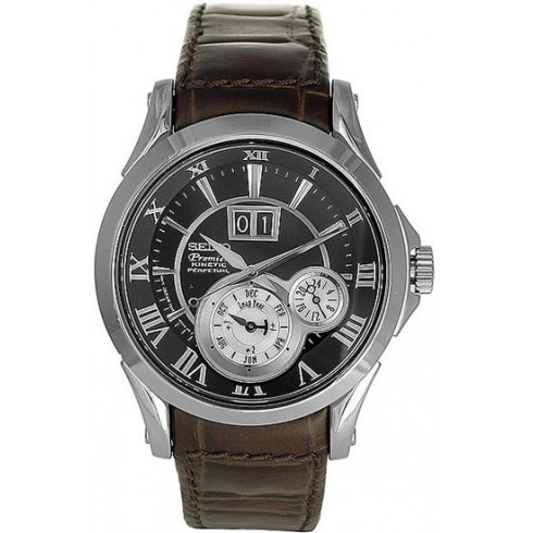 Seiko Premier Perpetual Calendar Black Dial Brown Leather Strap Men's Watch SNP025 watches