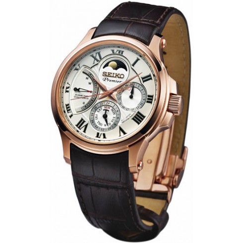 Seiko Premier Silver Dial Black Leather Band Men's Quartz Watch SRX008 watches