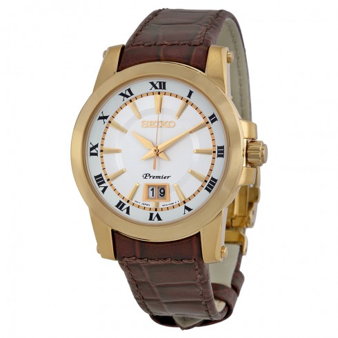 Seiko Premier Silver Dial Brown Leather Men's Watch SUR018 watches