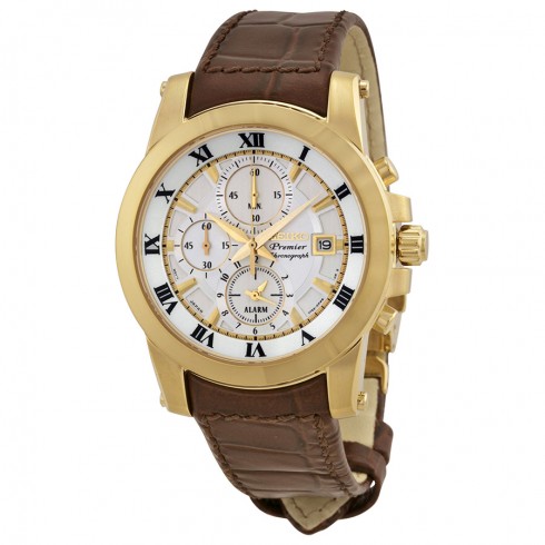 Seiko Premier White Dial Gold-tone Brown Leather Men's Watch SNAF30 watches