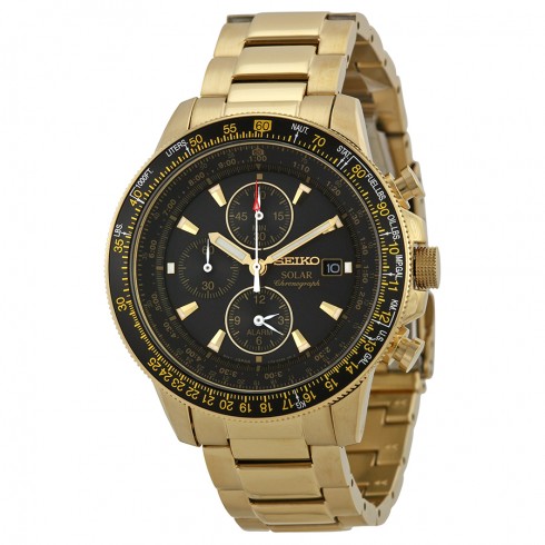 Seiko Prospex Solar Black Dial Gold Tone Stainless Steel Men's Watch SSC008 watches