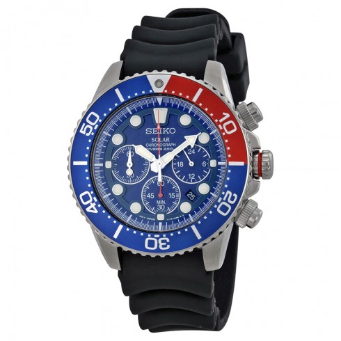 Seiko Prospex Solar Chronograph Blue Dial Black Rubber Men's Watch SSC031 watches