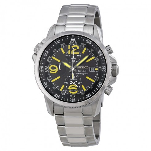Seiko Prospex Solar Chronograph Dual Time Zone Black Dial Stainless Steel Men's Watch SSC093 watches