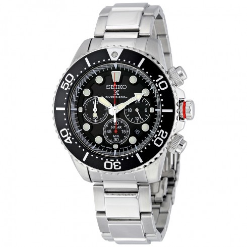 Seiko Prospex Solar Diver Black Dial Chronograph Men's Watch SSC015 watches