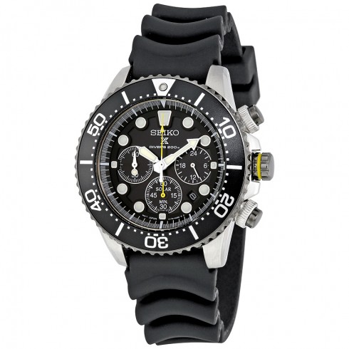 Seiko Solar Diver Black Dial Chronograph Rubber Strap Men's Watch SSC021 watches