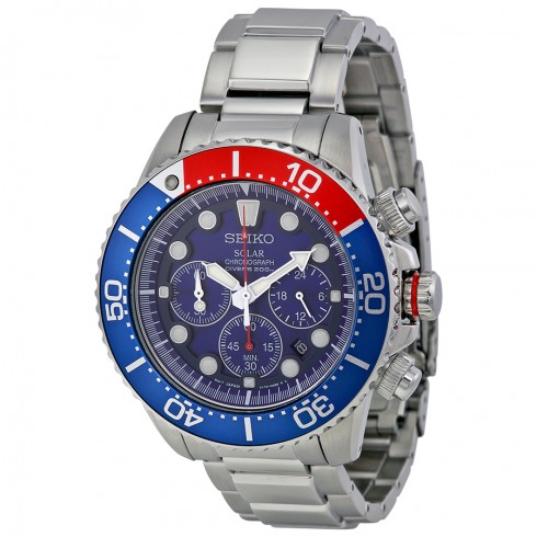 Seiko Prospex Solar Diver Blue Dial Chronograph GMT Men's Watch SSC019 watches