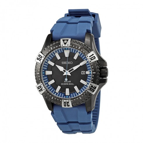 Seiko Solar Grey Dial Blue Rubber Divers Men's Watch SNE283 watches