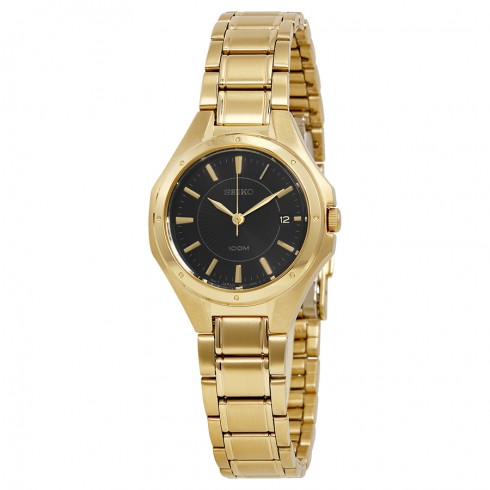 Seiko Quartz Black Dial Gold-tone Ladies Watch SXDE18 watches