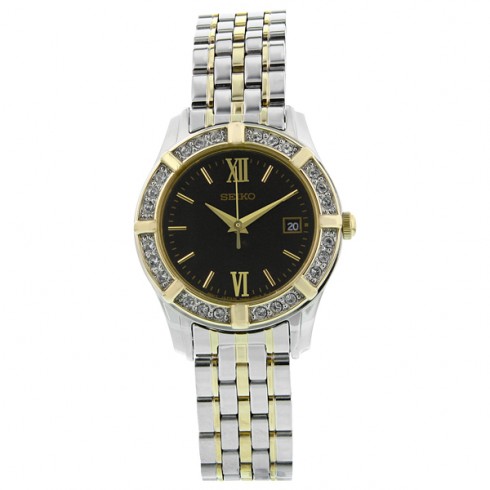 Seiko Quartz Crystal Bezel Black Dial Ladies Watch SXDE52 watches
