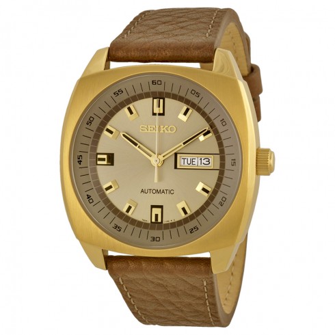 Replica Seiko Recraft Mechanical Champagne Dial Brown Leather Men's Watch SNKN02 Watch