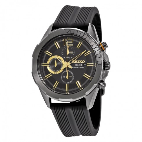 Seiko Recraft Solar Chronograph Black Dial Black Silicone Men's Watch SSC385 watches