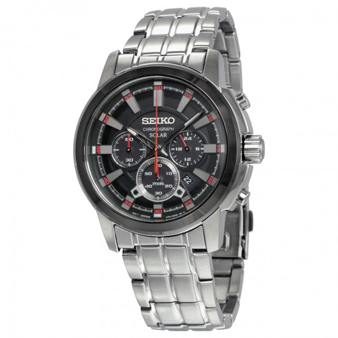 Seiko Recraft Solar Chronograph Black Dial Stainless Steel Men's Watch SSC389 watches