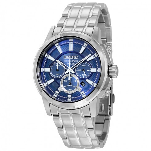 Seiko Recraft Solar Chronograph Blue Dial Stainless Steel Men's Watch SSC387 watches