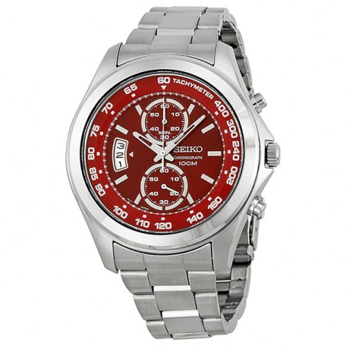 Seiko Red Dial Chronograph Stainless Steel Men's Watch SNN253 watches