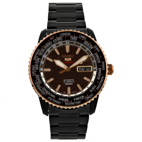 Seiko 5 Sports Automatic World Time Brown Dial Men's Watch SRP132 watches