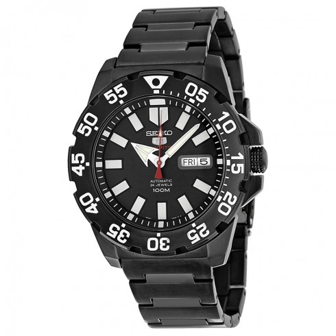 Seiko Series 5 Black Dial Black Ion-plated Men's Watch SRP489 watches