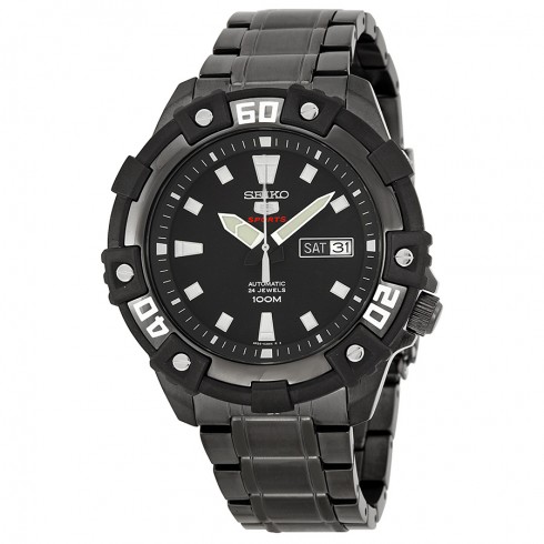 Seiko Series 5 Black Dial Black Ion-plated Men's Watch SRP477 watches
