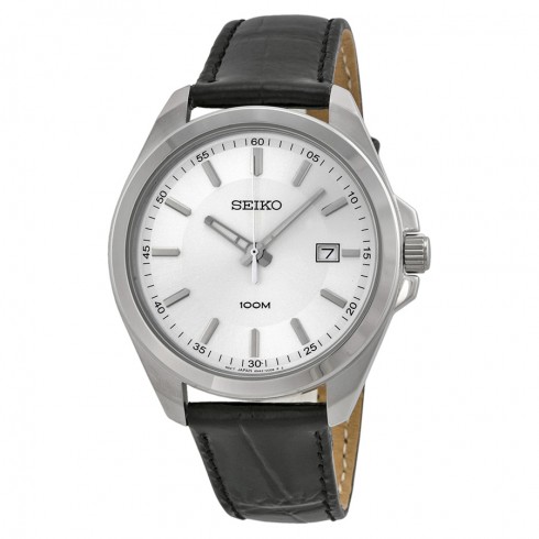 Seiko Silver Dial Black Leather Men's Watch SUR065 watches