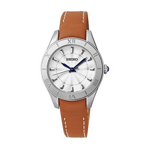 Seiko Silver Dial Brown Leather Ladies Watch SRZ431P2 watches