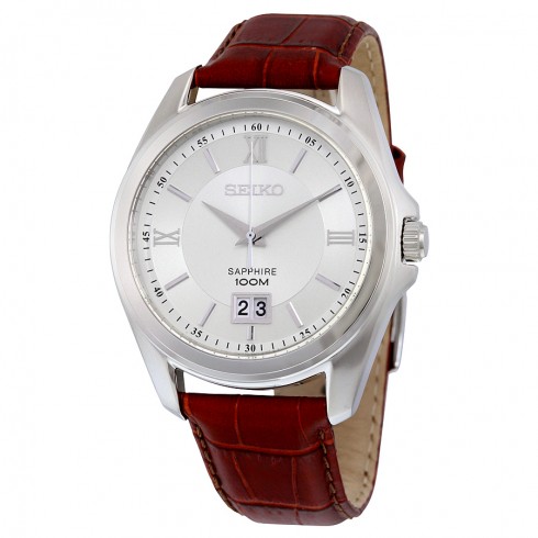 Seiko Silver Dial Brown Crocodile Leather Men's Watch SUR103 watches
